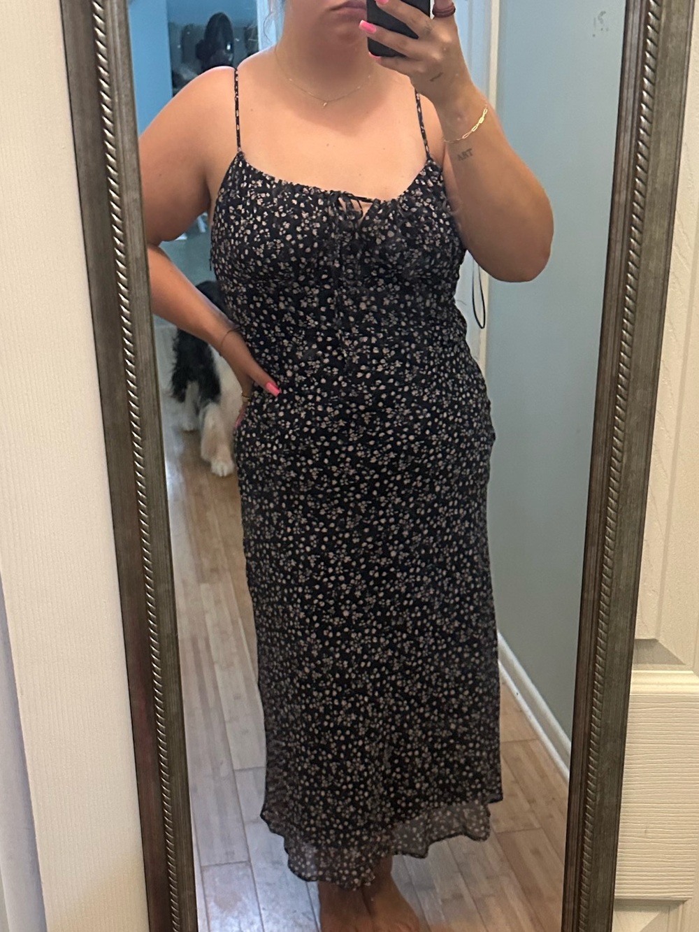 Dry Goods Navy Floral Midi Dress with Spaghetti Straps